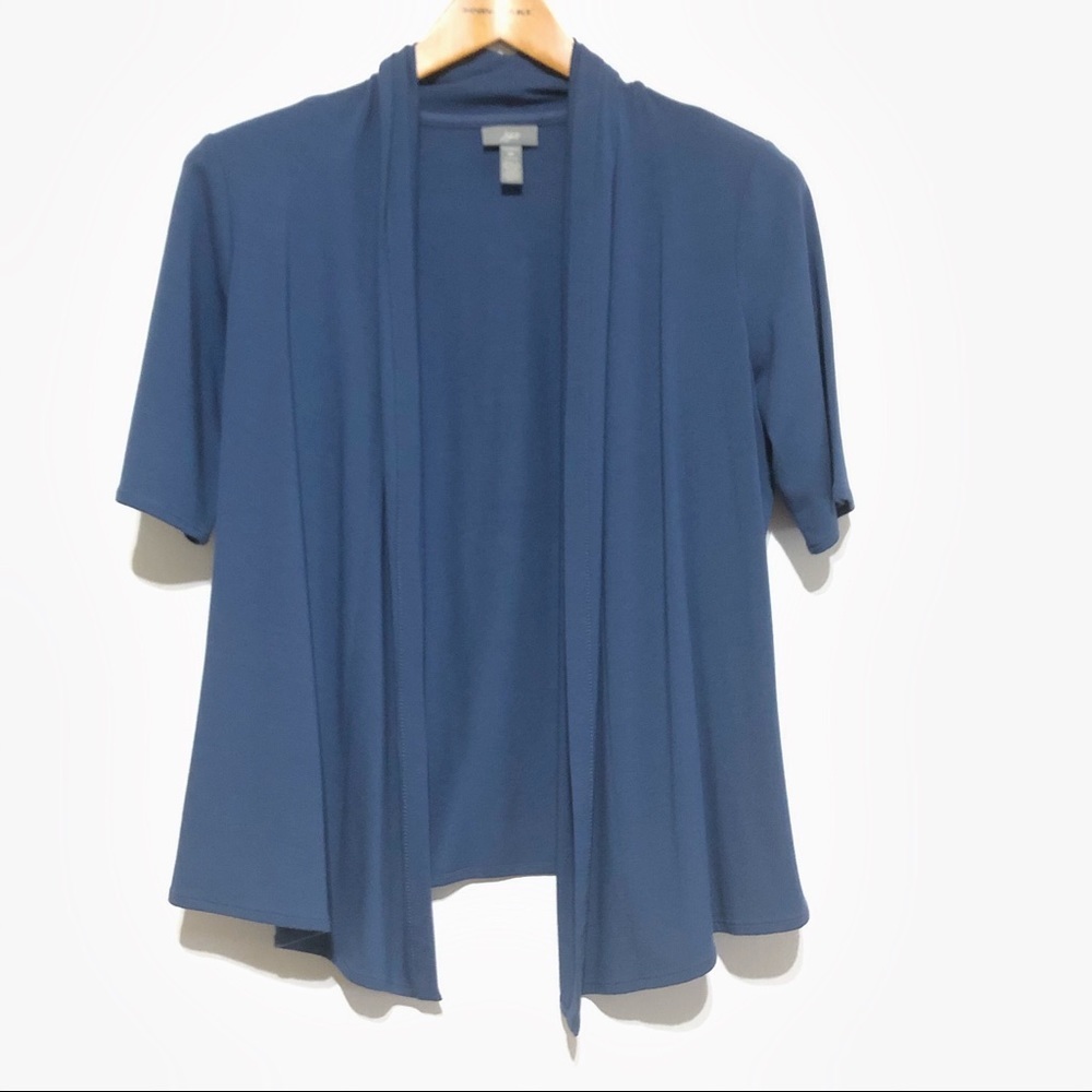 J Jill Open Blue Short Sleeve Cardigan
